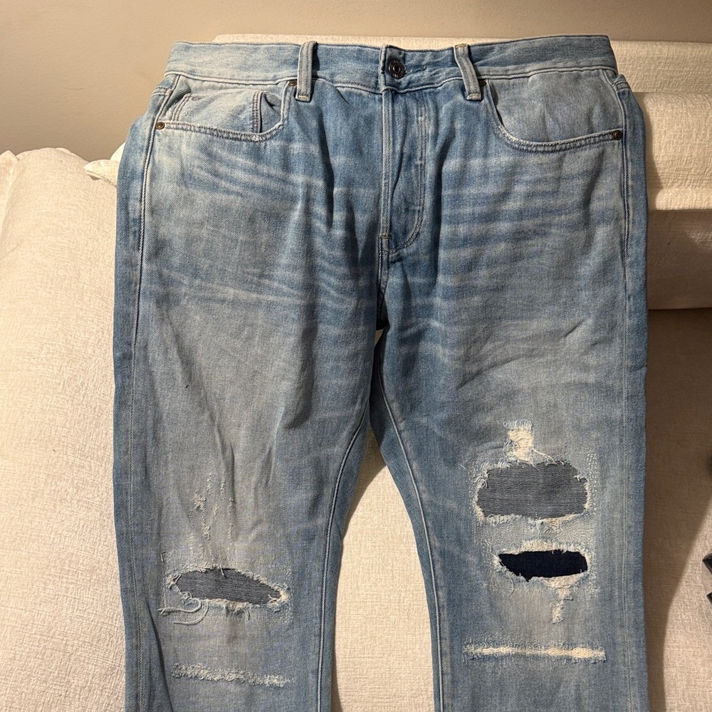 G-Star Light Blue Distressed Skinny Jeans